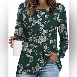 BUNDLE (2) Addtoo Floral Printed Long Sleeve Pleated Tunic Tops Shirts Size 3XL